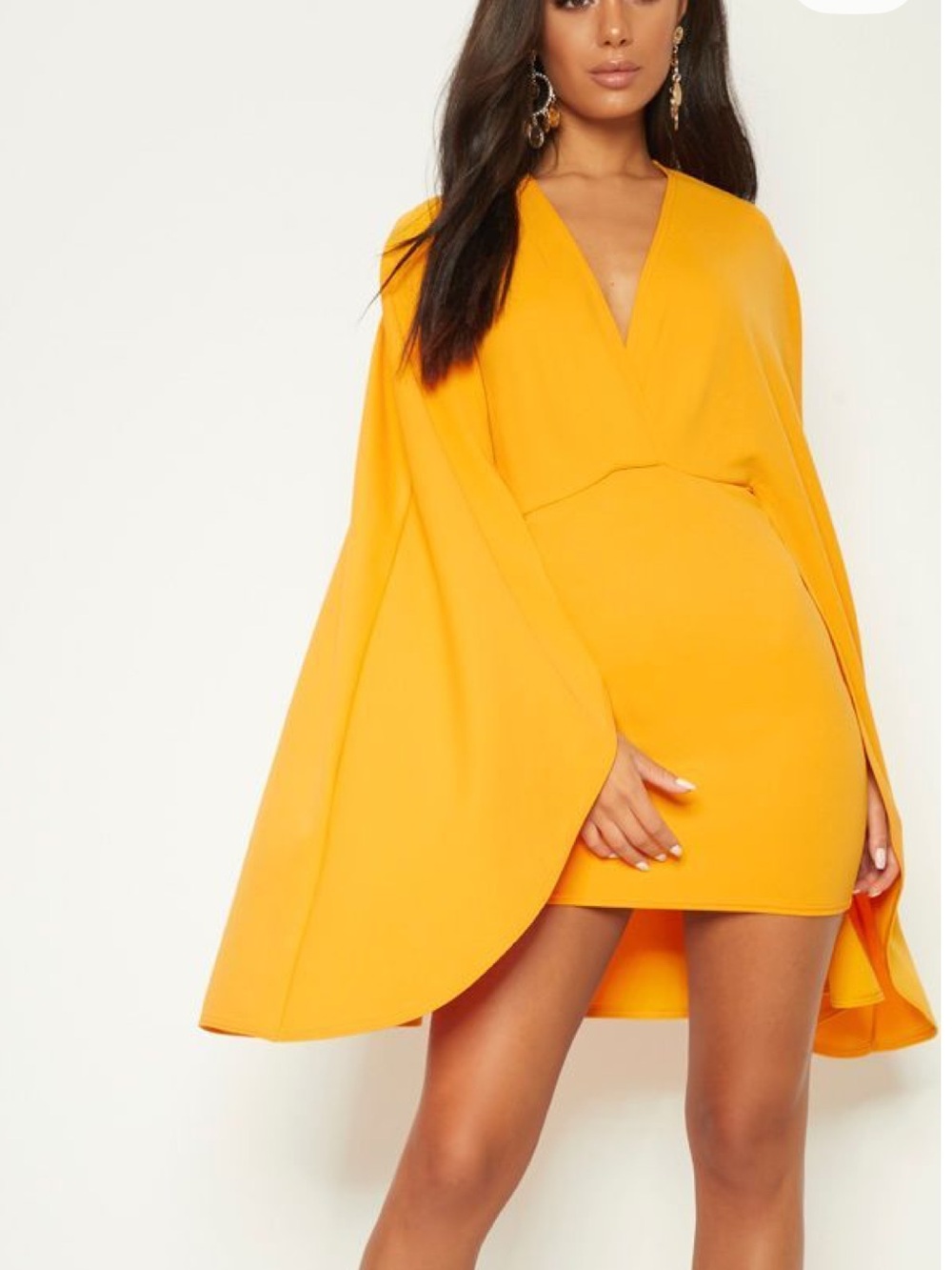 Vibrant Yellow Bodycon Cape Sleeve Dress - Picture 3 of 7